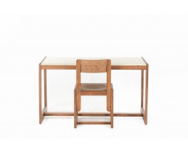 Andre Sornay desk and chair set in pine and beige lacquer 1960