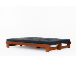 Alain Gaubert bench seat convertible model in oak and black linen 1980