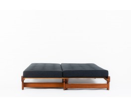 Alain Gaubert bench seat convertible model in oak and black linen 1980