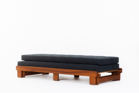 Banquette Alain Gaubert modèle convertible en chêne et lin noir 1980