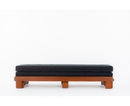 Alain Gaubert bench seat convertible model in oak and black linen 1980