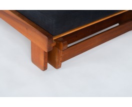 Alain Gaubert bench seat convertible model in oak and black linen 1980