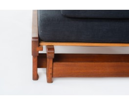 Alain Gaubert bench seat convertible model in oak and black linen 1980