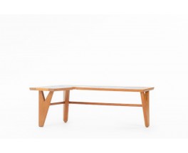 Guillerme and Chambron coffee table in oak and Danikowski ceramic 1950