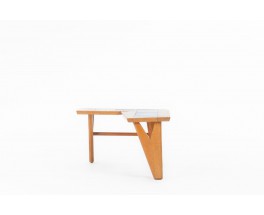 Guillerme and Chambron coffee table in oak and Danikowski ceramic 1950