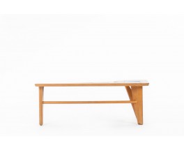 Guillerme and Chambron coffee table in oak and Danikowski ceramic 1950