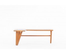 Guillerme and Chambron coffee table in oak and Danikowski ceramic 1950