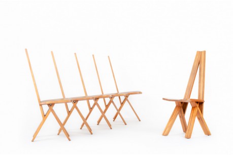 Pierre Chapo chairs model S45 in elm 1980 set of 6