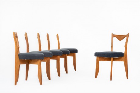 Guillerme and Chambron chairs black linen fabric edition Votre Maison 1950 Set of 6