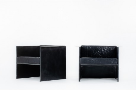 Gerard Clisson armchairs metal and leather cushions 1980 set of 2