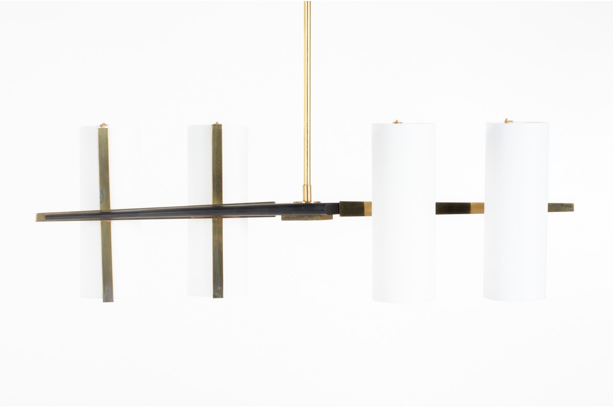 Pendant light in opaline metal and brass 1960