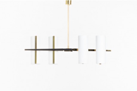 Pendant light in opaline metal and brass 1960