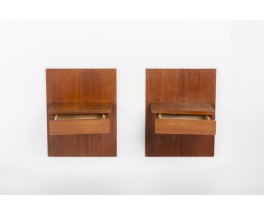 Wall-mounted nightstands in teak 1950 set of 2