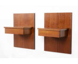 Wall-mounted nightstands in teak 1950 set of 2