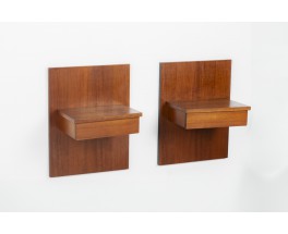 Wall-mounted nightstands in teak 1950 set of 2