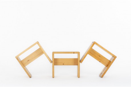 Charlotte Perriand stools in pine Les Arcs 1960 set of 3