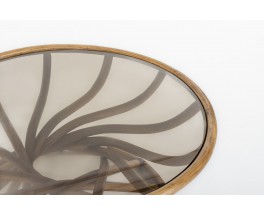 Table basse Bernard Govin modèle rond en bambou et verre édition Eguizier 1976