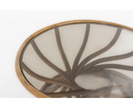 Table basse Bernard Govin modèle rond en bambou et verre édition Eguizier 1976