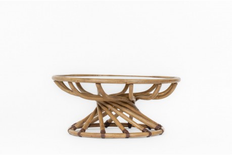 Bernard Govin coffee table model round in bamboo and glass edition Eguizier 1976
