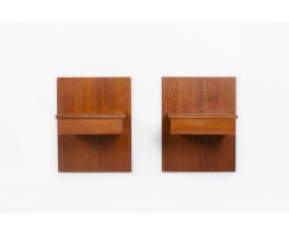 Wall-mounted nightstands in teak 1950 set of 2