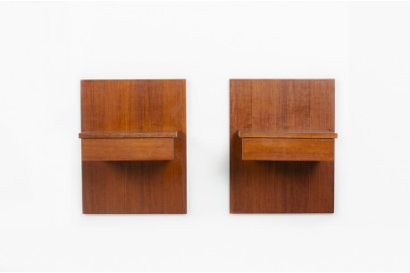Wall-mounted nightstands in teak 1950 set of 2