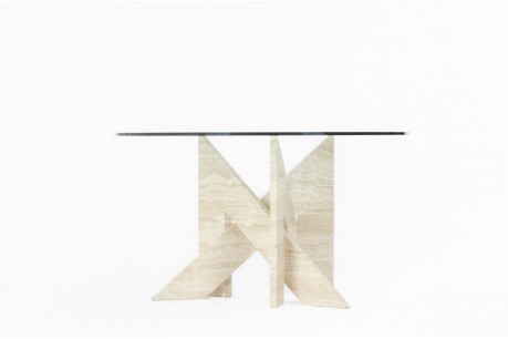 Round dining table marble base and glass top 1980