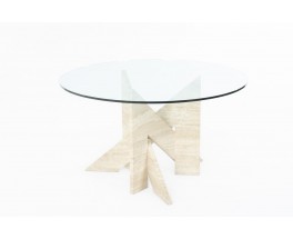Round dining table marble base and glass top 1980