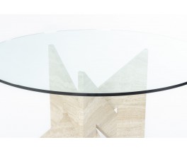 Round dining table marble base and glass top 1980