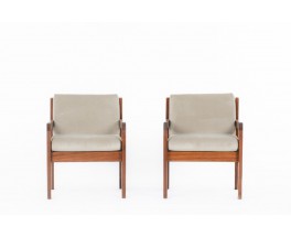 Andre Sornay armchairs in mahogany and beige velvet fabric 1960 set of 2