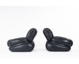 Adriano Piazzesi armchairs model Okay in black leather 1970 set of 2