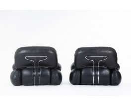 Adriano Piazzesi armchairs model Okay in black leather 1970 set of 2