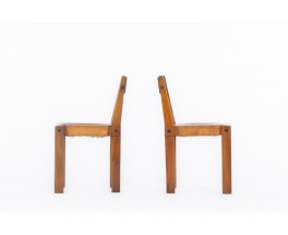 Chaises Pierre Chapo modèle S24 orme et cuir 1980