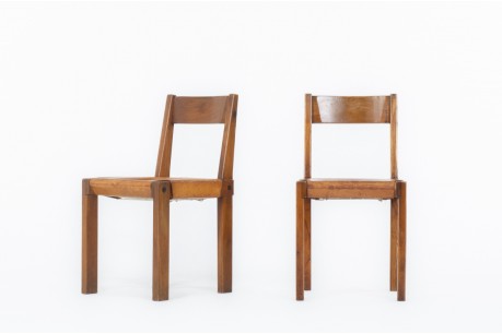 Pierre Chapo chairs model S24 in elm and leather 1980