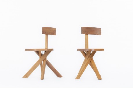 Pierre Chapo chairs model S34 in elm 1980 set of 2