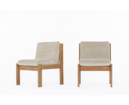 Andre Sornay low chairs in mahogany and fabric 1960 set of 2