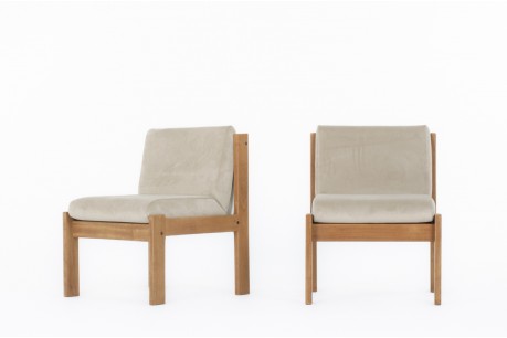 Andre Sornay low chairs in mahogany and fabric 1960 set of 2