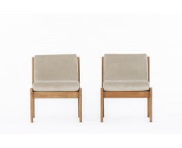 Andre Sornay low chairs in mahogany and fabric 1960 set of 2