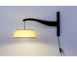 Wall lamp in black tinted oak and beige paper lampshade 1950