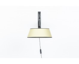 Wall lamp in black tinted oak and beige paper lampshade 1950