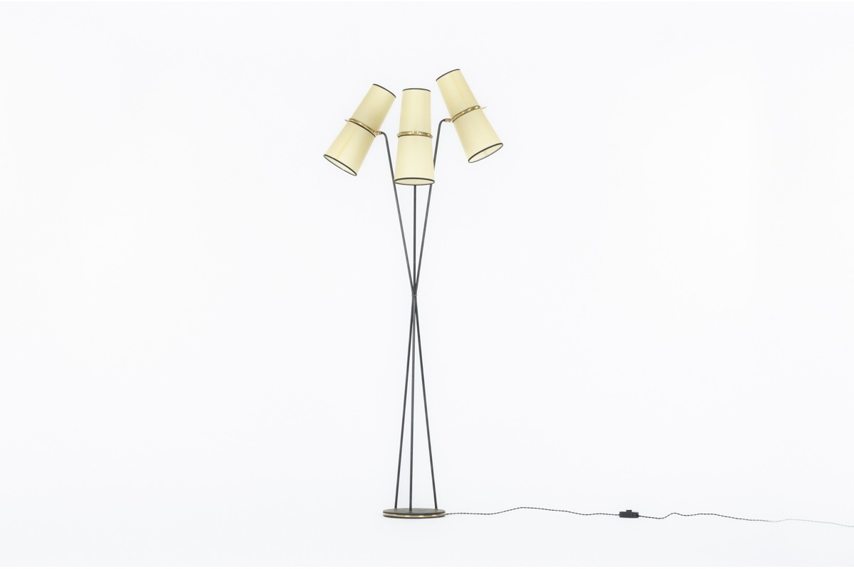 Floor lamp in black metal and brass edition Lunel 1950