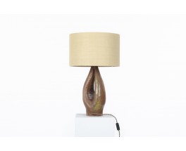 Lamp in brown ceramic and woven linen lampshade 1950