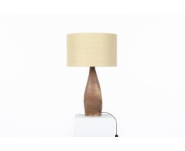 Lamp in brown ceramic and woven linen lampshade 1950