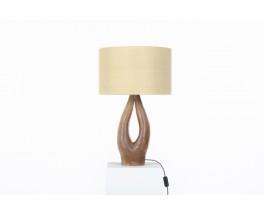 Lamp in brown ceramic and woven linen lampshade 1950