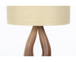 Lamp in brown ceramic and woven linen lampshade 1950