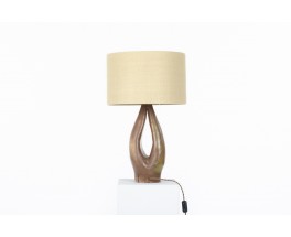 Lamp in brown ceramic and woven linen lampshade 1950