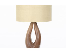 Lamp in brown ceramic and woven linen lampshade 1950