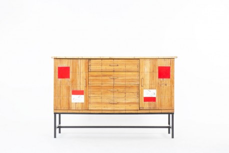 Storage unit in metal, rattan, ceramic 1960
