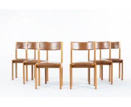 Luigi Gorgoni chairs in elm and leather edition Roche Bobois 1970 set of 6