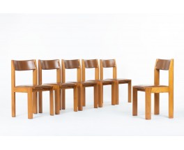 Chaises Luigi Gorgoni en orme et cuir édition Roche Bobois 1970 set de 6