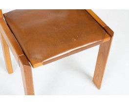 Chaises Luigi Gorgoni en orme et cuir édition Roche Bobois 1970 set de 6